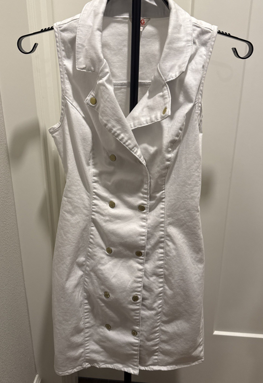 G by GUESS WHITE Denim Moto BUTTON Mini Dress S - Y2K -BIKER - SEXY - RETRO